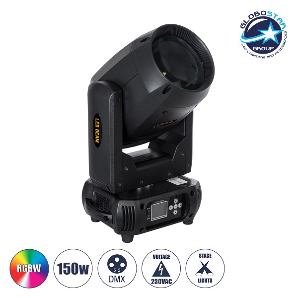 GloboStar® HERA 51169 Επαγγελματική Κινούμενη Ρομποτική Κεφαλή Super BEAM Light CREE LED 150W AC 220V-240V IP20 RGBW DMX512 - Μ25.5 x Π18 x Υ43cm - 2 Χρόνια Εγγύηση