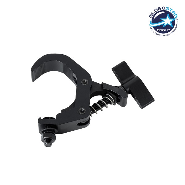GloboStar® CLAMPS 51180 Επαγγελματικός Γάντζος Hook Αλουμινίου Ύψηλης Αντοχής για Κρέμαση, Στήριξη & Τοποθέτηση Προϊόντων Stage σε Τράσες - Μ16 x Π12 x Υ2.5cm - Μαύρο