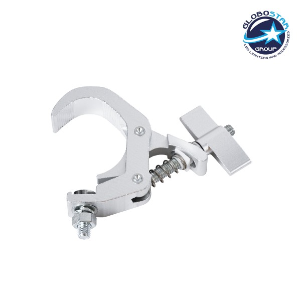 GloboStar® CLAMPS 51184 Επαγγελματικός Γάντζος Hook Αλουμινίου Ύψηλης Αντοχής για Κρέμαση, Στήριξη & Τοποθέτηση Προϊόντων Stage σε Τράσες - Μ16 x Π12 x Υ2.5cm - Χρώμιο