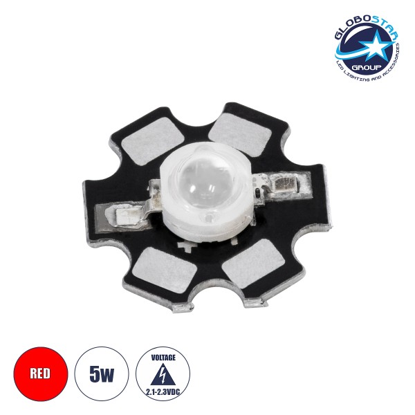 GloboStar® 73748 High Power Star LED - Υψηλής Ισχύος Star LED 5W DC 2.1V Κόκκινο Φ2 x Υ0.6cm - 2 Χρόνια Εγγύηση