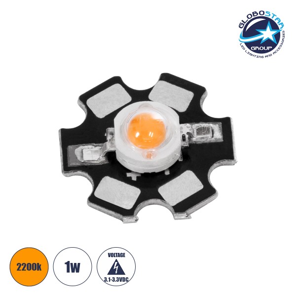 GloboStar® 73755 High Power Star LED - Υψηλής Ισχύος Star LED 1W DC 3.2V Ultra Θερμό Λευκό 2200K Φ2 x Υ0.6cm - 2 Χρόνια Εγγύηση