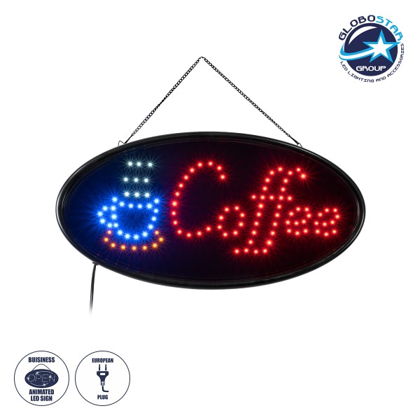GloboStar® 75687 Φωτιστικό Ταμπέλα LED Οβάλ Σήμανσης COFFEE με Πρίζα AC 230V Μ48 x Π1.8 x Υ24.5cm