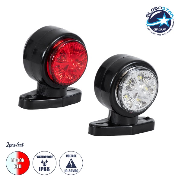 GLOBOSTAR® MARKER 79923 Φώτα Όγκου Οχημάτων LED 3W 200lm 90° DC 10-30V Αδιάβροχο IP65 Ψυχρό Λευκό 6000Κ & Κόκκινο - Μ8 x Π5 x Υ8cm - Πακέτο 2 Τεμαχίων - 1 Χρόνο Εγγύηση