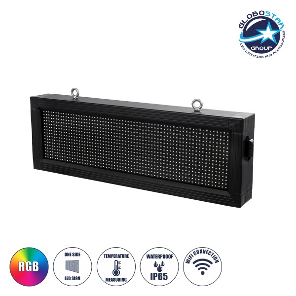 GloboStar® DISPLAY 90267 LED Scrolling Display 64x16cm - Κυλιόμενη Ψηφιακή Πινακίδα / Επιγραφή Μονής Όψης P10 LED SMD AC 220-240V - Λειτουργία μέσω Wi-Fi με Εφαρμογή APP - Αισθήτηρας Θερμοκρασίας και Υγρασίας - Αδιάβροχο IP65 - Μ72 x Π9 x Υ24cm - RGB - 1 