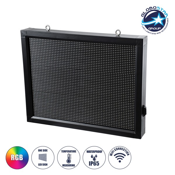 GloboStar® DISPLAY 90287 LED Scrolling Display 64x48cm - Κυλιόμενη Ψηφιακή Πινακίδα / Επιγραφή Μονής Όψης P10 LED SMD AC 220-240V - Λειτουργία μέσω Wi-Fi με Εφαρμογή APP - Αισθήτηρας Θερμοκρασίας και Υγρασίας - Αδιάβροχο IP65 - Μ72 x Π9 x Υ56cm - RGB - 1 