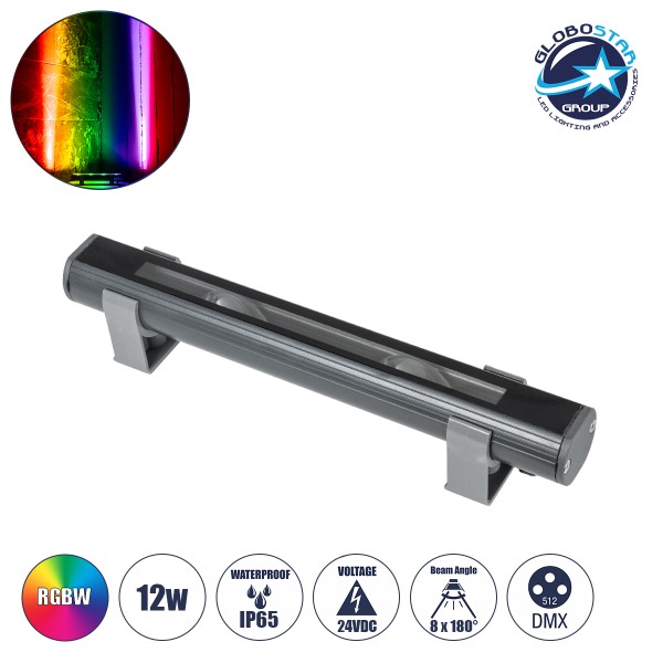 GloboStar® WINDOW-BARI 90513 Αρχιτεκτονικό Φωτιστικό Ανάδειξης Παραθύρων & Θυρών - Window & Door Light LED 12W 1020lm 8x180° DC 24V Αδιάβροχο IP65 Μ30 x Π4 x Υ3.5cm RGBW DMX512 - Γκρι Ανθρακί - 3 Χρόνια Εγγύηση