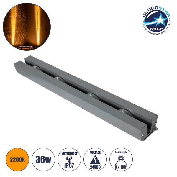 GloboStar® WINDOW-ARTE 90722 Αρχιτεκτονικό Φωτιστικό Ανάδειξης Παραθύρων & Θυρών - Window & Door Light LED 36W 3060lm 8x180° DC 24V Αδιάβροχο IP67 Μ50 x Π7 x Υ4.5cm Αρχιτεκτονικό Πορτοκαλί 2200K - Γκρι Ανθρακί - 3 Χρόνια Εγγύηση