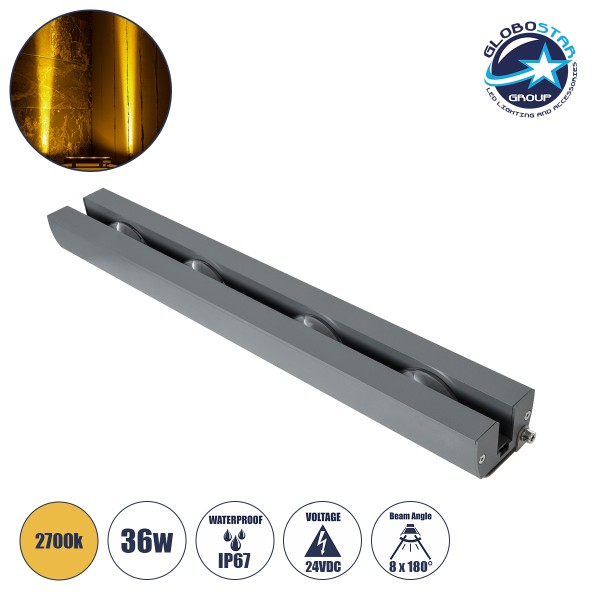 GloboStar® WINDOW-ARTE 90723 Αρχιτεκτονικό Φωτιστικό Ανάδειξης Παραθύρων & Θυρών - Window & Door Light LED 36W 3240lm 8x180° DC 24V Αδιάβροχο IP67 Μ50 x Π7 x Υ4.5cm Θερμό Λευκό 2700K - Γκρι Ανθρακί - 3 Χρόνια Εγγύηση