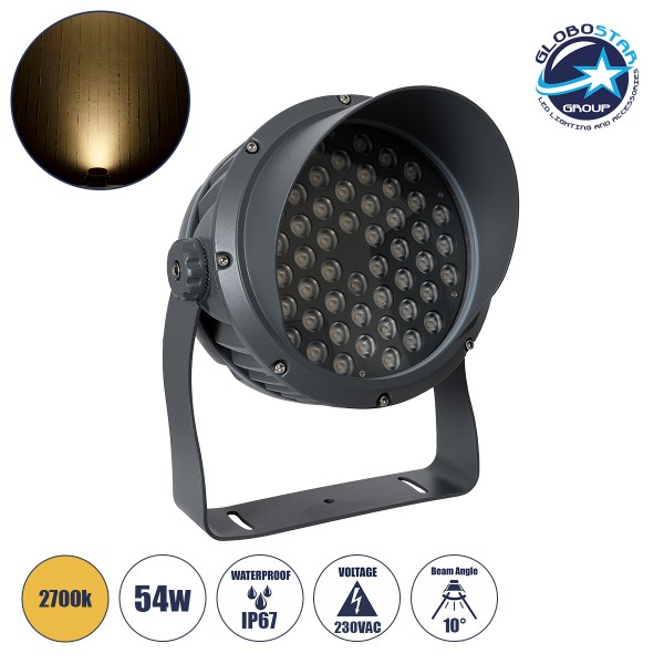 GloboStar® FLOOD-DIMO 90743 Προβολέας Wall Washer με Αντιθαμβωτική Γρίλια για Φωτισμό Κτιρίων LED 54W 4860lm 10° AC 220-240V Αδιάβροχο IP67 Μ26 x Π28 x Υ35cm Θερμό Λευκό 2700K - Γκρι Ανθρακί - 3 Χρόνια Εγγύηση