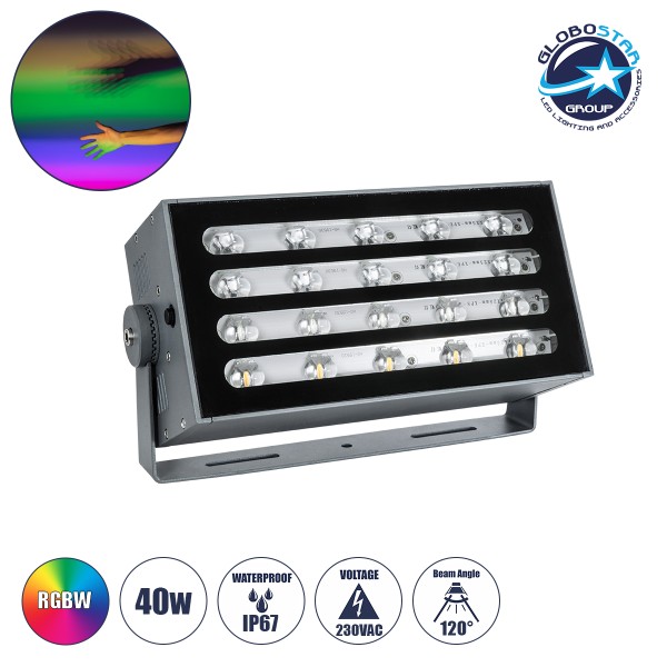 GloboStar® FLOOD-KENA 90765 Προβολέας Wall Washer για Φωτισμό Κτιρίων LED 40W 3400lm 120° AC 220-240V Αδιάβροχο IP67 Μ31 x Π10 x Υ17cm RGBW - Γκρι Ανθρακί - 3 Years Warranty