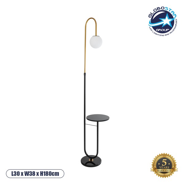 GLOBOSTAR® CORDELIA 02024 Μοντέρνο Επιδαπέδιο Φωτιστικό με Ντουί 1 x E27 AC 220-240V IP20 - Μαύρο & Χρυσό - Μ30 x Π38 x Υ180cm