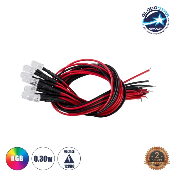 GloboStar® DIODE-LED 73738 Low Power Diode LED - Χαμηλής Ισχύος Δίοδος LED 0.3W DC 12V RGB - Συσκευασία 10 Τεμαχίων - Dimmable - Φ0.5 x Υ1cm - 2 Χρόνια Εγγύηση
