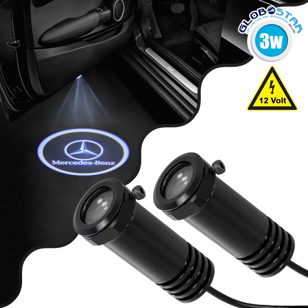 GloboStar® 81614 MERCEDES Ghost Car Brand Logo Projector - Προτζέκτορας Προβολής Μάρκας Αυτοκινήτου LED CREE XHP35 3W 240lm 120° DC 12V IP20 Ψυχρό Λευκό 6000K
