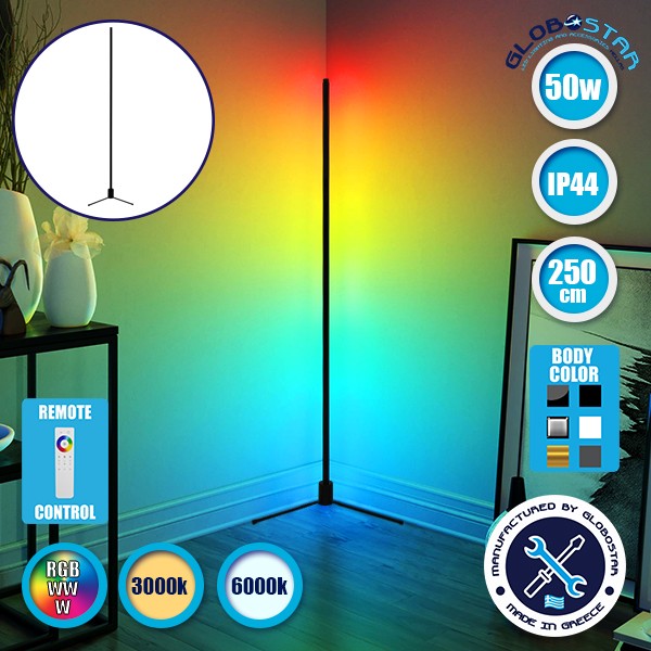 Μοντέρνο Minimal Επιδαπέδιο Μαύρο Φωτιστικό 250cm LED 50 Watt με Ασύρματο Χειριστήριο Αφής 2.4G RF & Dimmer RGBW+WW Πολύχρωμο - Ψυχρό - Ημέρας - Θερμό GloboStar ALIEN Design GLOBO-250-9