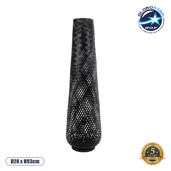 GloboStar® MAMIZU 02110 Boho Επιδαπέδιο Φωτιστικό Μονόφωτο 1 x E27 AC220-240V IP20 - Φ28 x Υ93cm - Μαύρο Ξύλινο Μπαμπού Πλέγμα - 5 Χρόνια Εγγύηση