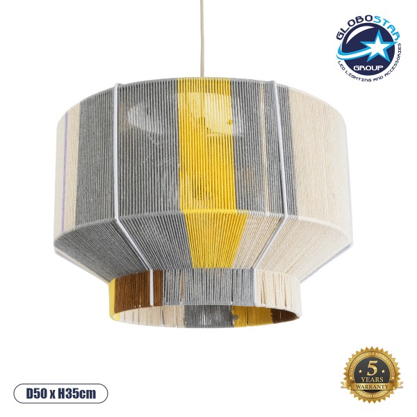 GLOBOSTAR® SALERNO 02290 Boho Κρεμαστό Φωτιστικό Οροφής με Ντουί 1 x E27 AC 220-240V IP20 - Πολύχρωμο - Μ50 x Π50 x Υ35cm