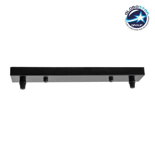 GloboStar® 77521 Ροζέτα Φωτιστικού Μαύρη Ορθογώνια με 2 Τρύπες Μ30 x Π5 x Υ2cm