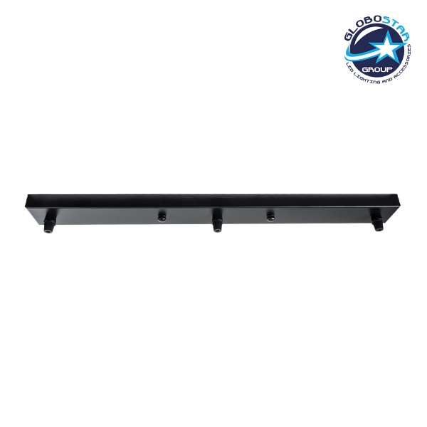 GloboStar® 77523 Ροζέτα Φωτιστικού Μαύρη Ορθογώνια με 3 Τρύπες Μ50 x Π5 x Υ2cm
