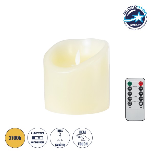 GloboStar® FIREFLAME 79541 Διακοσμητικό Realistic Κερί Παραφίνης με LED Εφέ Κινούμενης Φλόγας - Μπαταρίας & Ασύρματο Χειριστήριο IR Θερμό Λευκό 2700K Dimmable - Φ10 x Υ10cm