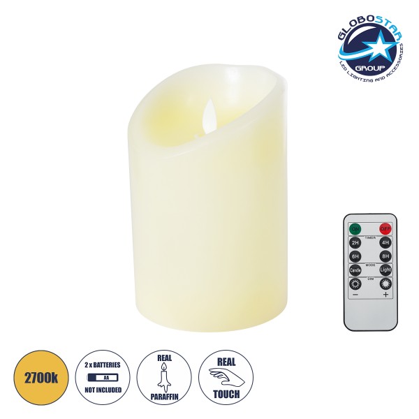 GloboStar® FIREFLAME 79542 Διακοσμητικό Realistic Κερί Παραφίνης με LED Εφέ Κινούμενης Φλόγας - Μπαταρίας & Ασύρματο Χειριστήριο IR Θερμό Λευκό 2700K Dimmable - Φ10 x Υ15cm