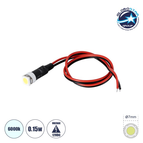 GloboStar® SMD-LED 81482 Υψηλής Ισχύος SMD LED 0.15W DC 12V - Φ0.7 x Υ2.3cm - Ψυχρό Λευκό 6000K - Dimmable - 2 Χρόνια Εγγύηση
