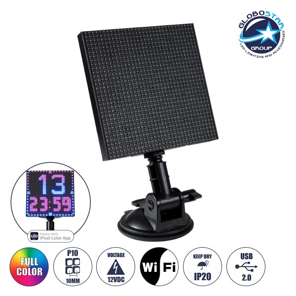 GloboStar® 81501 LED Scrolling Display 32x32 Pixel - Κυλιόμενη Ψηφιακή Πινακίδα / Επιγραφή Μονής Όψης P10 LED SMD DC 5V USB - Λειτουργία μέσω Wi-Fi με Εφαρμογή APP - IP20 - Μ13.2 x Π4 x Υ25cm - Πολύχρωμο RGBW - 1 Χρόνο Εγγύηση