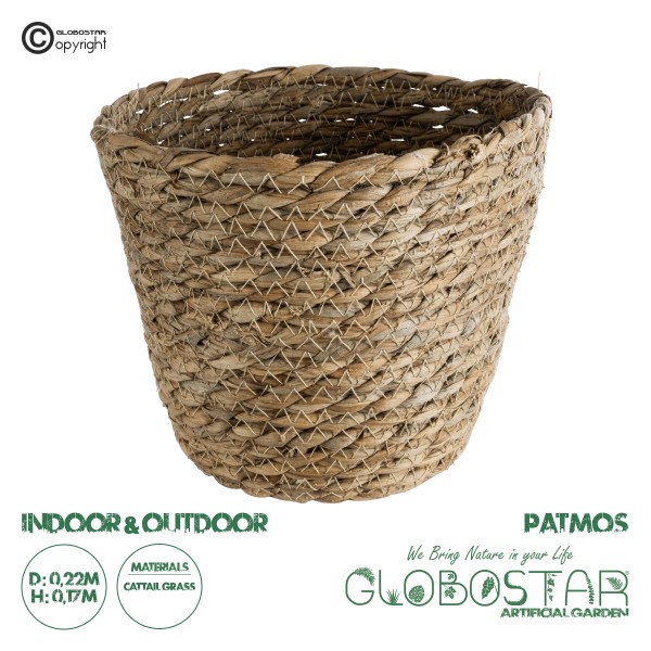 GloboStar® Artificial Garden PATMOS 20270 Διακοσμητικό Πλεκτό Καλάθι - Κασπώ Γλάστρα - Flower Pot Καφέ Φ22 x Υ17cm