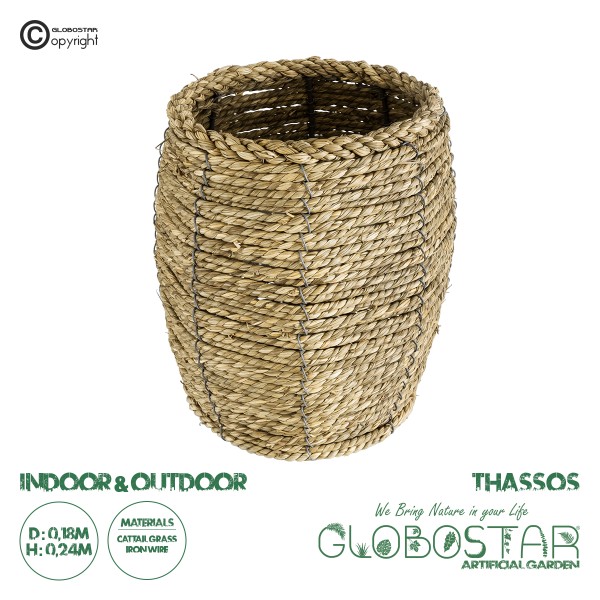 GloboStar® Artificial Garden THASSOS 20295 Διακοσμητικό Πλεκτό Καλάθι - Κασπώ Γλάστρα - Flower Pot Μπεζ Φ18 x Υ24cm