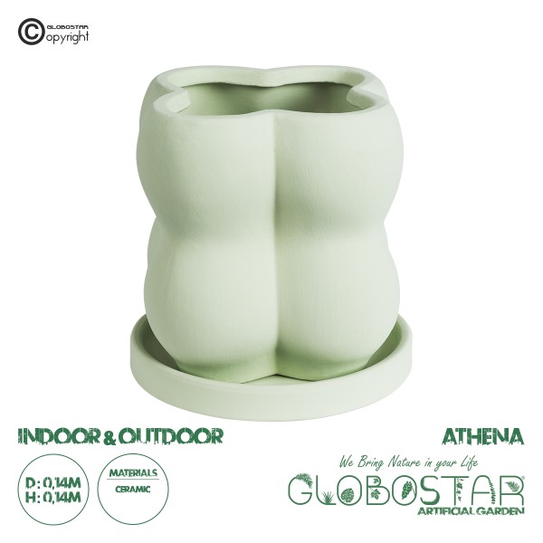 GloboStar® Artificial Garden ATHENA 20499 Διακοσμητικό Κεραμικό Κασπώ Γλάστρα - Flower Pot Πράσινο Ανοιχτό Μ13 x Π13 x Υ14cm