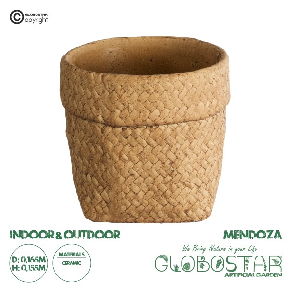 GloboStar® Artificial Garden MENDOZA 20502 Διακοσμητικό Κεραμικό Κασπώ Γλάστρα - Flower Pot Καφέ Φ16.5 x Υ15.5cm