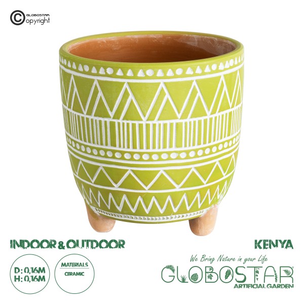 GloboStar® Artificial Garden KENYA 20507 Διακοσμητικό Κεραμικό Κασπώ Γλάστρα - Flower Pot Πράσινο με Λευκό Φ16 x Υ16cm