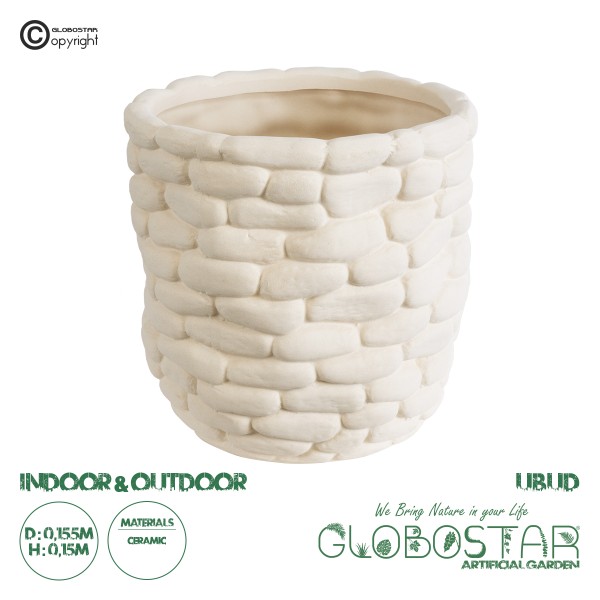 GloboStar® Artificial Garden UBUD 20512 Διακοσμητικό Κεραμικό Κασπώ Γλάστρα - Flower Pot Λευκό Φ15.5 x Υ15cm