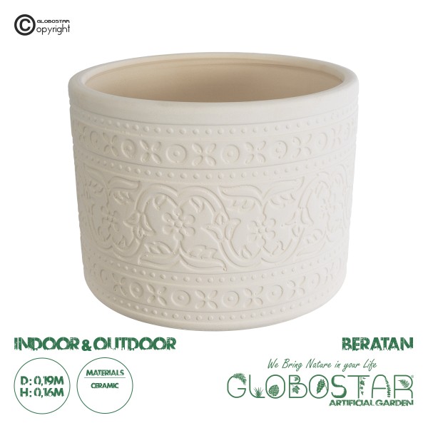 GloboStar® Artificial Garden BERATAN 20514 Διακοσμητικό Κεραμικό Κασπώ Γλάστρα - Flower Pot Λευκό Φ19 x Υ16cm