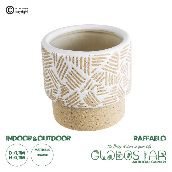 GloboStar® Artificial Garden RAFFAELO 20544 Διακοσμητικό Κεραμικό Κασπώ Γλάστρα - Flower Pot Μπεζ με Λευκό Φ11 x Υ11cm