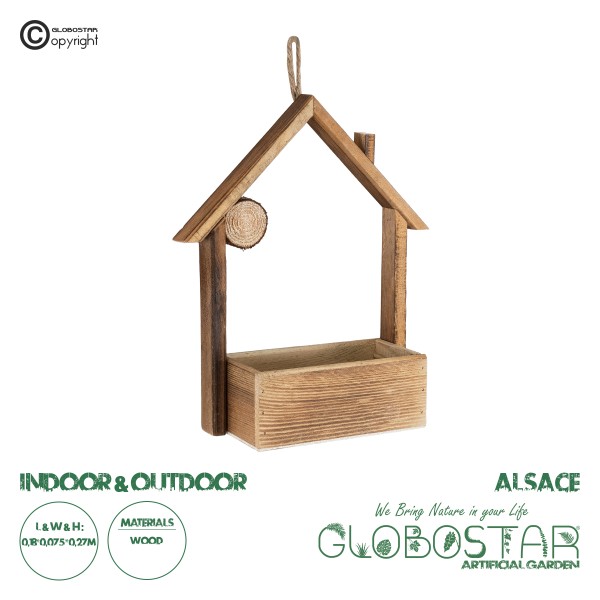 GloboStar® Artificial Garden ALSACE 20552 Κρεμαστό Διακοσμητικό Ξύλινο Κασπώ Γλάστρα - Flower Pot Καφέ Μ18 x Π7.5 x Υ27cm