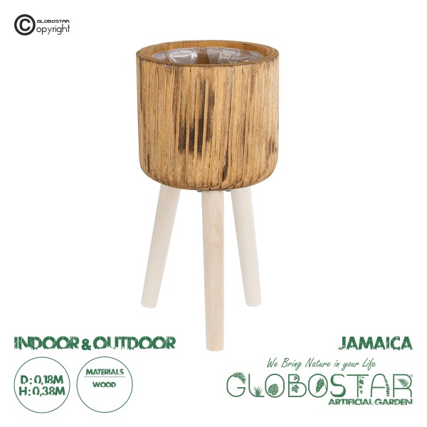 GloboStar® Artificial Garden JAMAICA 20553 Διακοσμητικό Ξύλινο Κασπώ Γλάστρα - Flower Pot Καφέ Φ18 x Υ38cm