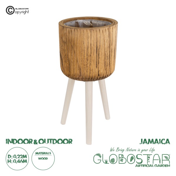 GloboStar® Artificial Garden JAMAICA 20554 Διακοσμητικό Ξύλινο Κασπώ Γλάστρα - Flower Pot Καφέ Φ22 x Υ46cm