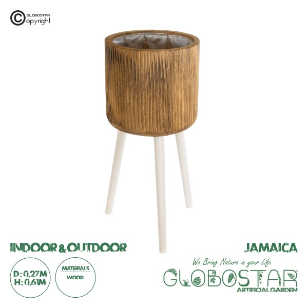 GloboStar® Artificial Garden JAMAICA 20555 Διακοσμητικό Ξύλινο Κασπώ Γλάστρα - Flower Pot Καφέ Φ27 x Υ61cm