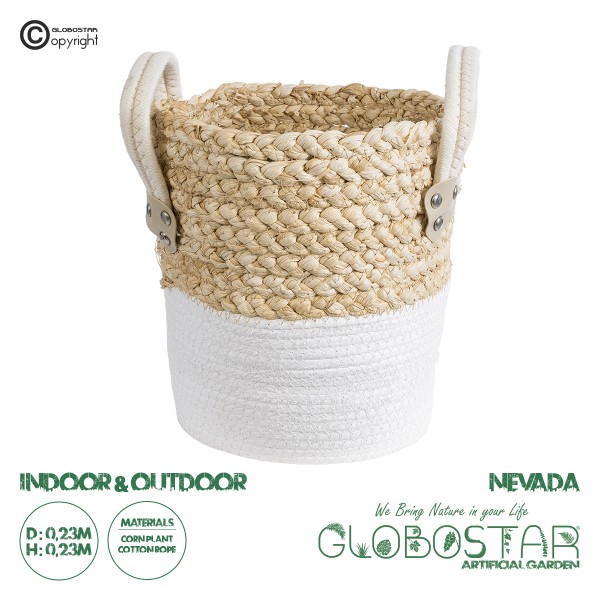 GloboStar® Artificial Garden NEVADA 20575 Διακοσμητικό Πλεκτό Κασπώ Γλάστρα - Flower Pot Μπεζ με Λευκό Φ23 x Υ23cm
