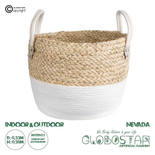 GloboStar® Artificial Garden NEVADA 20577 Διακοσμητικό Πλεκτό Κασπώ Γλάστρα - Flower Pot Μπεζ με Λευκό Φ33 x Υ28cm