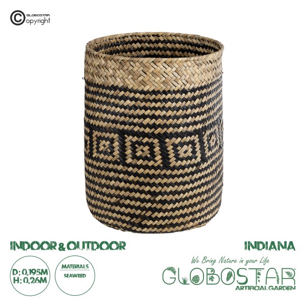 GloboStar® Artificial Garden INDIANA 20585 Διακοσμητικό Πλεκτό Καλάθι - Κασπώ Γλάστρα - Flower Pot Καφέ με Μαύρο Φ19.5 x Υ26cm