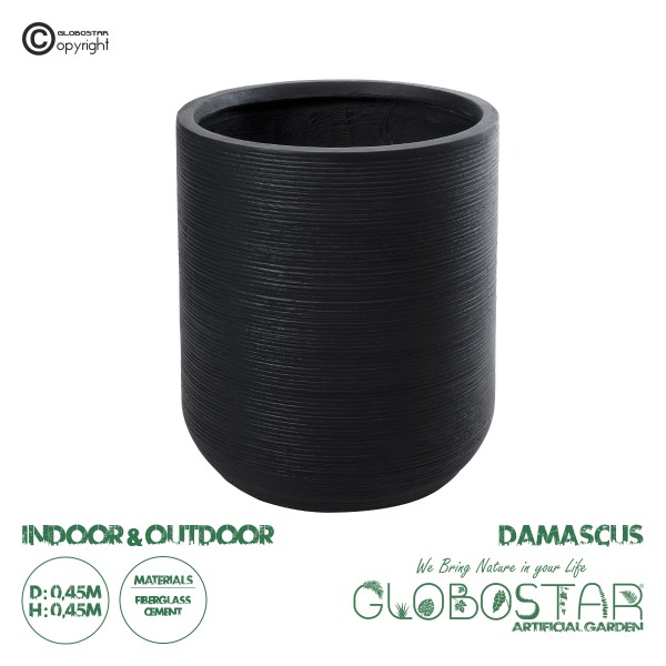 GloboStar® Artificial Garden DAMASCUS 20694 Διακοσμητικό Πολυεστερικό Τσιμεντένιο Κασπώ Γλάστρα - Flower Pot Μαύρο Φ45 x Υ45cm