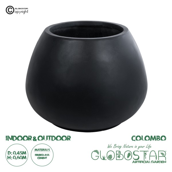 GloboStar® Artificial Garden COLOMBO 20695 Διακοσμητικό Πολυεστερικό Τσιμεντένιο Κασπώ Γλάστρα - Flower Pot Μαύρο Φ60 x Υ45cm