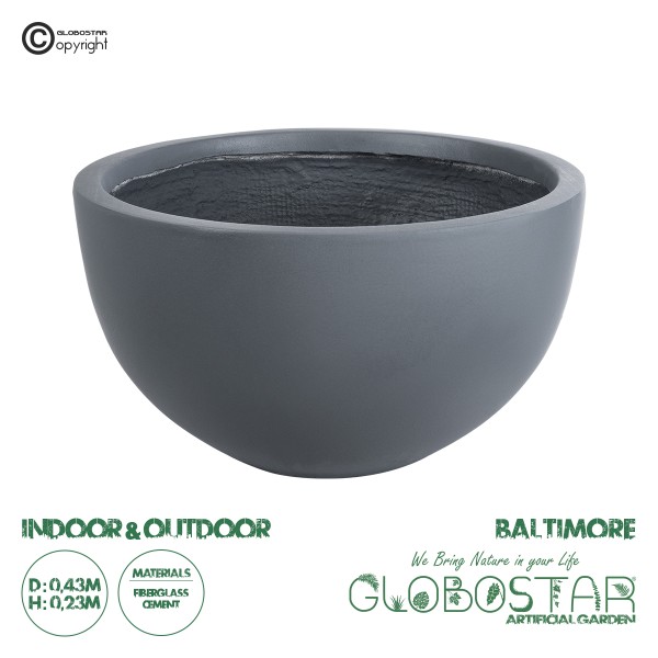 GloboStar® Artificial Garden BALTIMORE 20696 Διακοσμητικό Πολυεστερικό Τσιμεντένιο Κασπώ Γλάστρα - Flower Pot Γκρι Φ43 x Υ23cm
