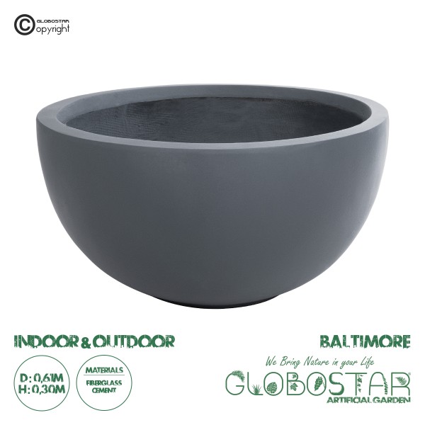 GloboStar® Artificial Garden BALTIMORE 20697 Διακοσμητικό Πολυεστερικό Τσιμεντένιο Κασπώ Γλάστρα - Flower Pot Γκρι Φ61 x Υ30cm