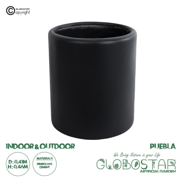 GloboStar® Artificial Garden PUEBLA 20698 Διακοσμητικό Πολυεστερικό Τσιμεντένιο Κασπώ Γλάστρα - Flower Pot Μαύρο Φ41 x Υ46cm