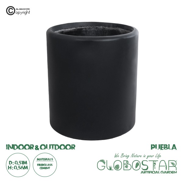 GloboStar® Artificial Garden PUEBLA 20699 Διακοσμητικό Πολυεστερικό Τσιμεντένιο Κασπώ Γλάστρα - Flower Pot Μαύρο Φ51 x Υ56cm