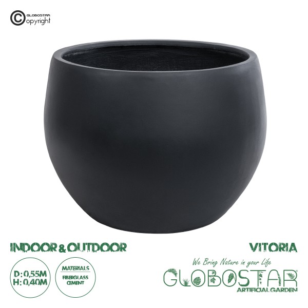 GloboStar® Artificial Garden VITORIA 20701 Διακοσμητικό Πολυεστερικό Τσιμεντένιο Κασπώ Γλάστρα - Flower Pot Μαύρο Φ55 x Υ40cm