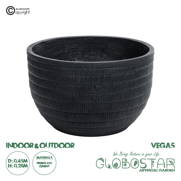 GloboStar® Artificial Garden VEGAS 20702 Διακοσμητικό Πολυεστερικό Τσιμεντένιο Κασπώ Γλάστρα - Flower Pot Μαύρο Φ45 x Υ28cm