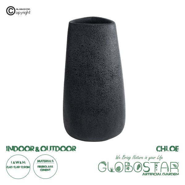GloboStar® Artificial Garden CHLOE 20709 Επιδαπέδιο Πολυεστερικό Τσιμεντένιο Κασπώ Γλάστρα - Flower Pot Μαύρο Μ45 x Π49 x Υ90cm